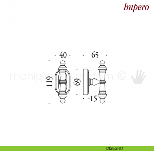 Maniglia per finestra martellina DK Impero Antologhia disegno