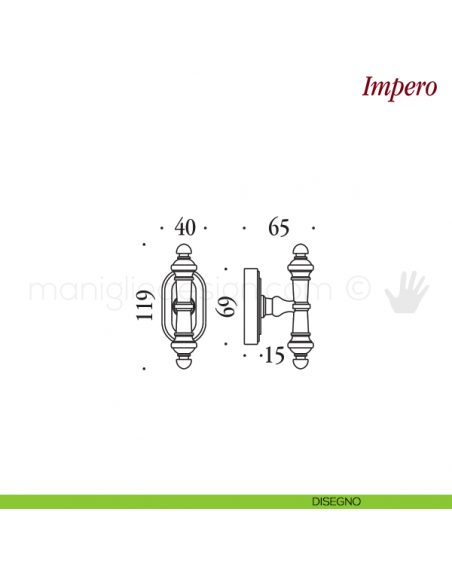 Maniglia per finestra martellina DK Impero Antologhia disegno