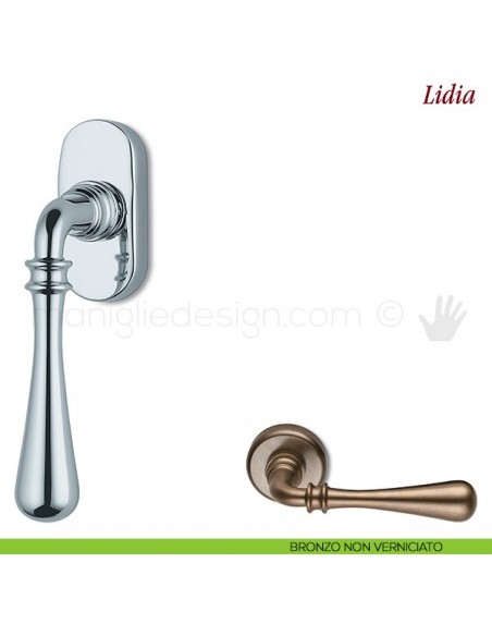 Maniglia per finestra martellina DK Lidia Antologhia bronzo non verniciato