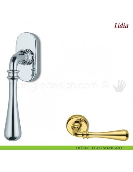 Maniglia per finestra martellina DK Lidia Antologhia ottone lucido verniciato