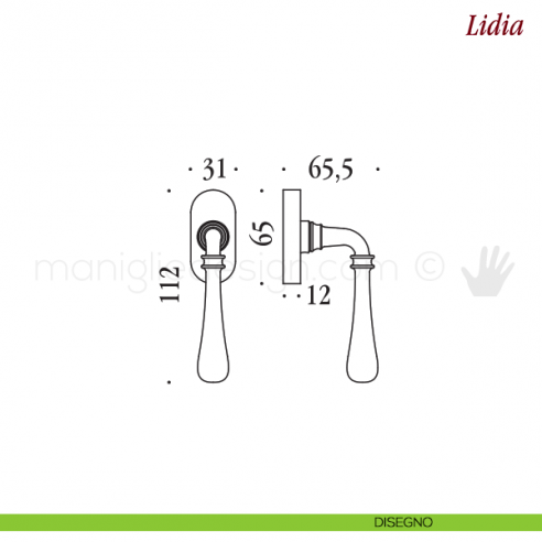 Maniglia per finestra martellina DK Lidia Antologhia disegno