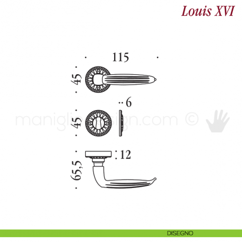 Maniglia per porta Louis XVI Antologhia senza molla patent disegno