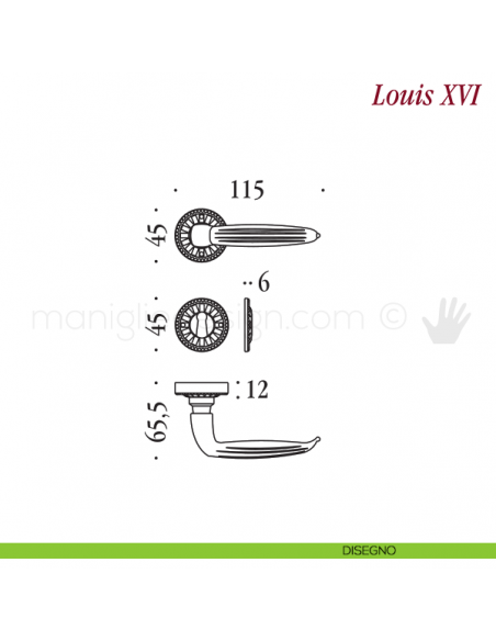 Maniglia per porta Louis XVI Antologhia senza molla patent disegno