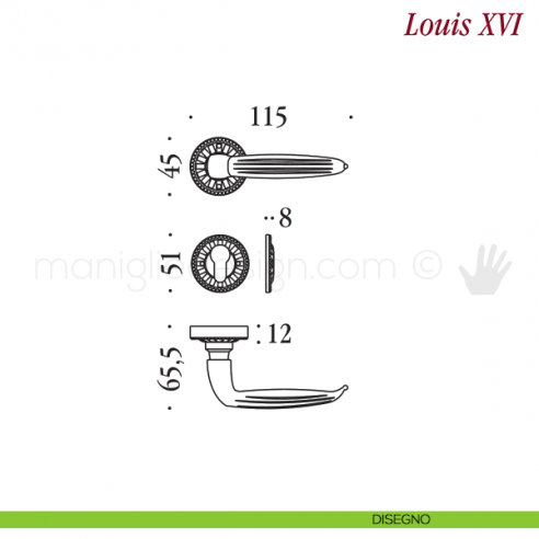 Maniglia per porta Louis XVI Antologhia senza molla yale disegno