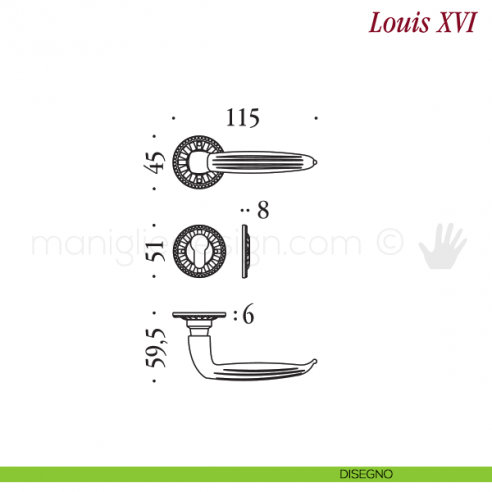 Maniglia per porta Louis XVI Antologhia con molla yale disegno