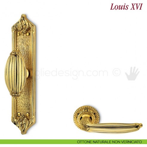 Maniglia per finestra cremonese Louis XVI Antologhia con placca bassa ottone naturale non verniciato