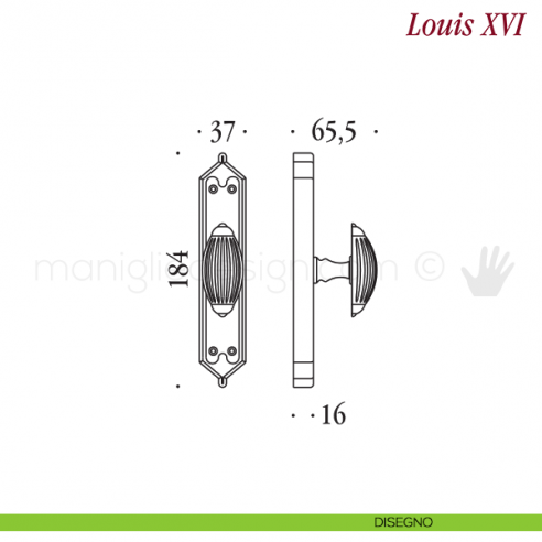 Maniglia per finestra cremonese Louis XVI Antologhia disegno