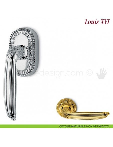 Maniglia per finestra martellina DK Louis XVI Antologhia ottone naturale non verniciato
