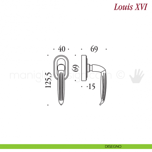 Maniglia per finestra martellina DK Louis XVI Antologhia disegno