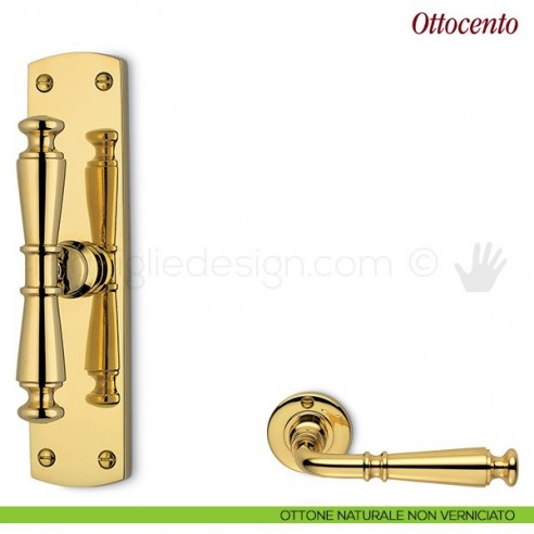 Maniglia per finestra cremonese Ottocento Antologhia con placca bassa ottone naturale non verniciato