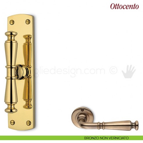 Maniglia per finestra cremonese Ottocento Antologhia con placca bassa bronzo non verniciato