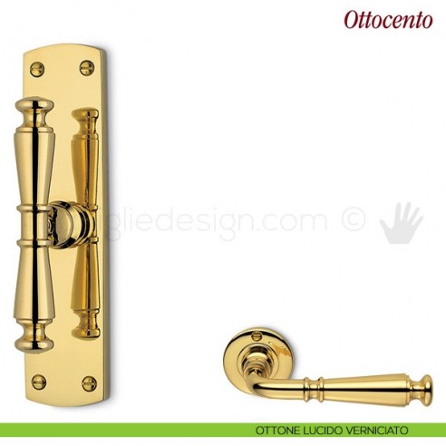 Maniglia per finestra cremonese Ottocento Antologhia con placca bassa ottone lucido verniciato