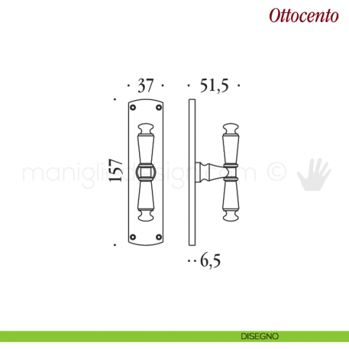 Maniglia per finestra cremonese Ottocento Antologhia con placca bassa disegno