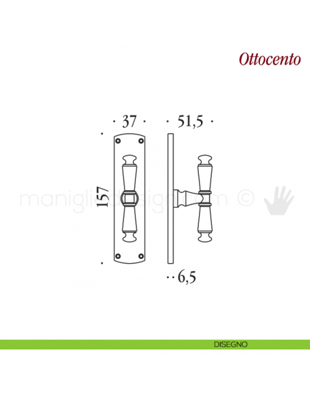 Maniglia per finestra cremonese Ottocento Antologhia con placca bassa disegno