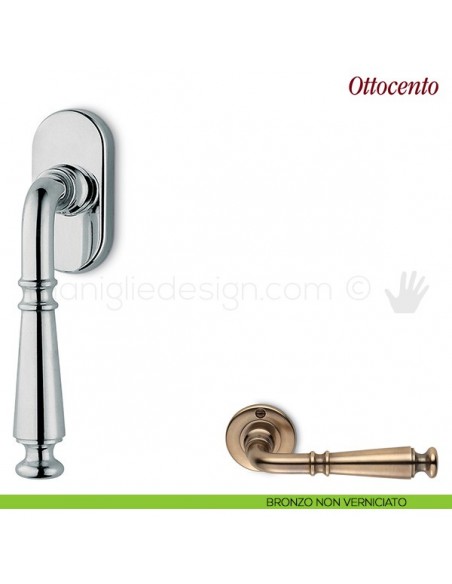 Maniglia per finestra martellina DK Ottocento Antologhia bronzo non verniciato