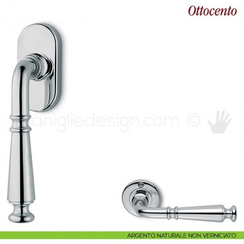 Maniglia per finestra martellina DK Ottocento Antologhia argento naturale non verniciato