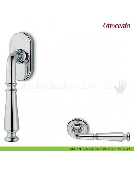 Maniglia per finestra martellina DK Ottocento Antologhia argento naturale non verniciato