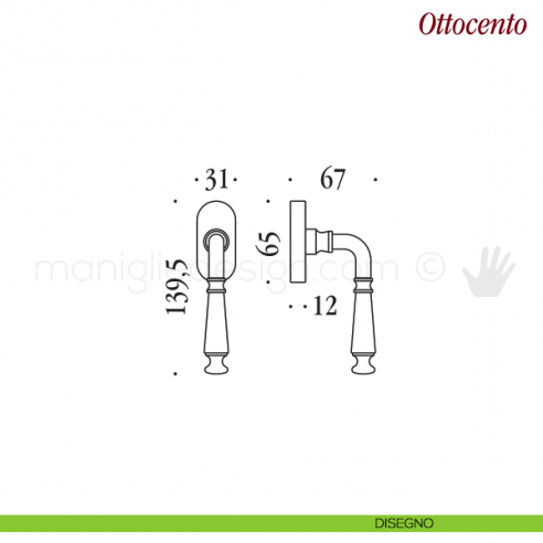 Maniglia per finestra martellina DK Ottocento Antologhia disegno