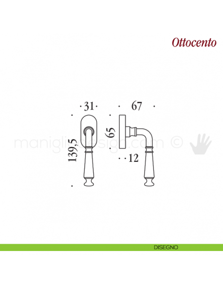 Maniglia per finestra martellina DK Ottocento Antologhia disegno