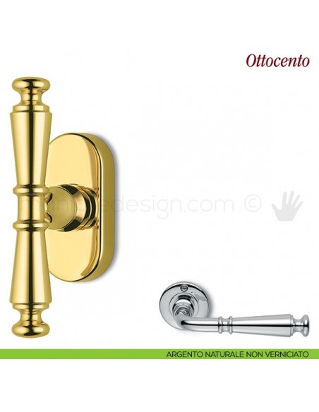 Maniglia per finestra martellina DK Ottocento Antologhia argento naturale non verniciato