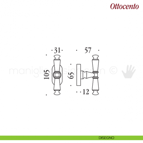 Maniglia per finestra martellina DK Ottocento Antologhia disegno