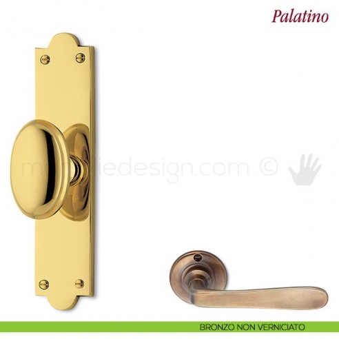 Maniglia per finestra cremonese Palatino Antologhia con placca bassa bronzo non verniciato