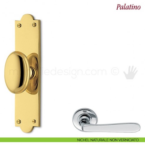 Maniglia per finestra cremonese Palatino Antologhia con placca bassa nichel naturale non verniciato