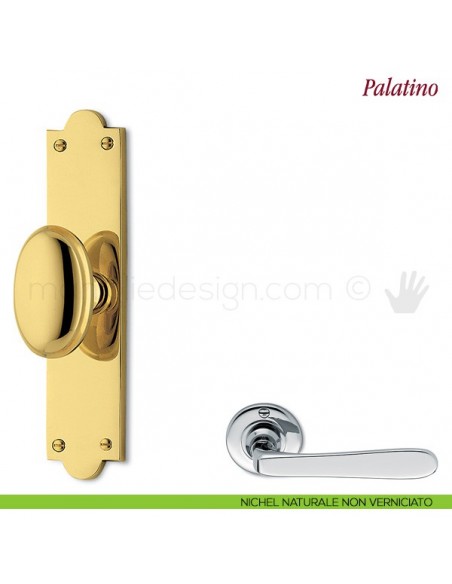 Maniglia per finestra cremonese Palatino Antologhia con placca bassa nichel naturale non verniciato