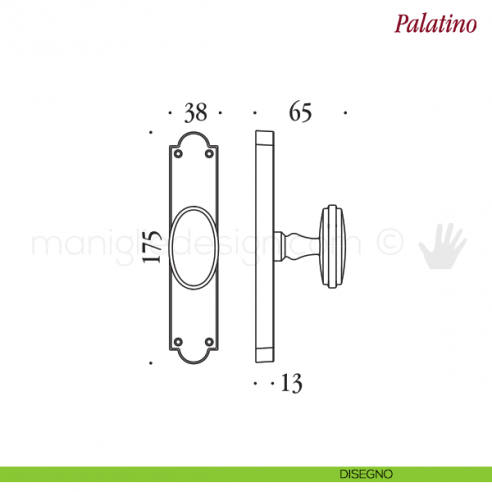 Maniglia per finestra cremonese Palatino Antologhia bronzo disegno