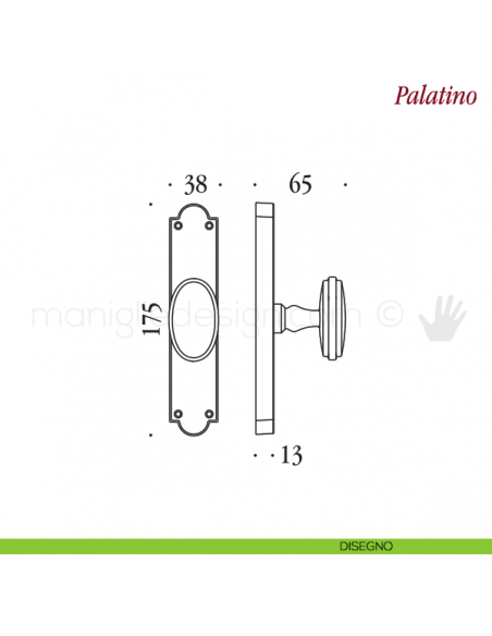 Maniglia per finestra cremonese Palatino Antologhia bronzo disegno