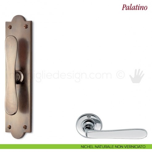 Maniglia per finestra cremonese Palatino Antologhia con placca bassa nichel naturale non verniciato