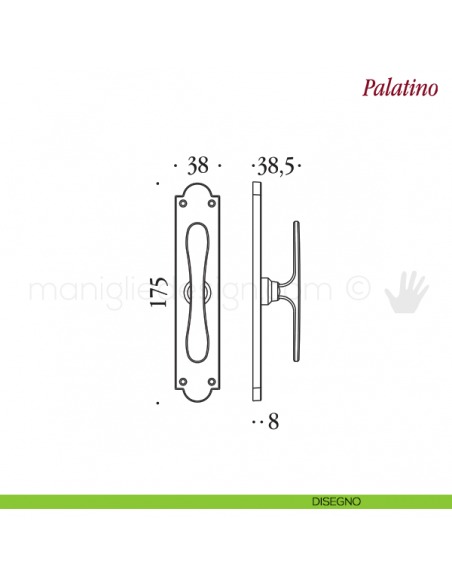 Maniglia per finestra cremonese Palatino Antologhia con placca bassa disegno