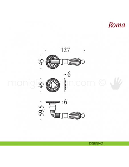 Maniglia per porta Roma Antologhia senza molla patent disegno