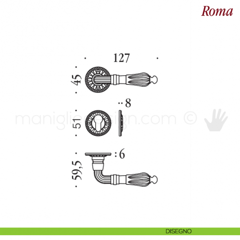 Maniglia per porta Roma Antologhia senza molla yale disegno