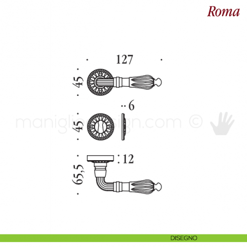 Maniglia per porta Roma Antologhia con molla patent disegno
