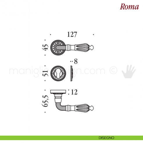 Maniglia per porta Roma Antologhia con molla yale disegno