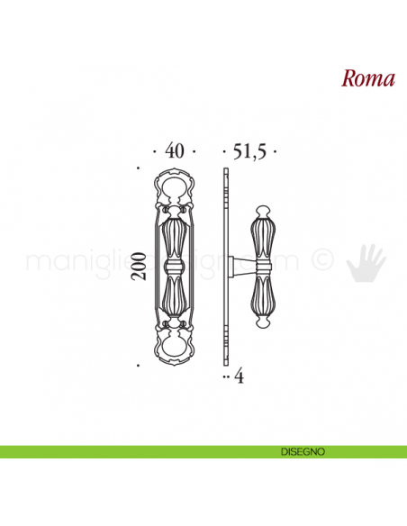 Maniglia per finestra cremonese Roma Antologhia con placca bassa disegno