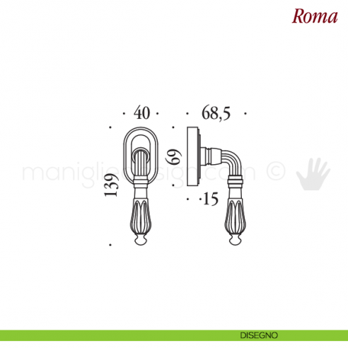 Maniglia per finestra martellina DK Roma Antologhia disegno