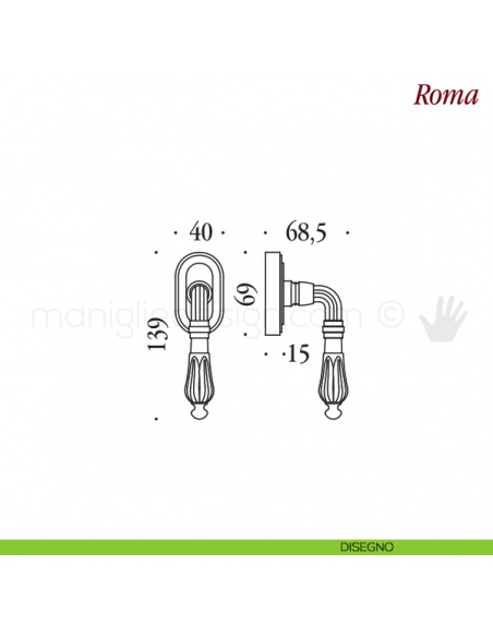 Maniglia per finestra martellina DK Roma Antologhia disegno