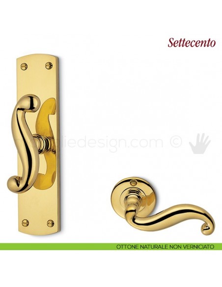 Maniglia per finestra cremonese Settecento Antologhia con placca bassa ottone naturale non verniciato