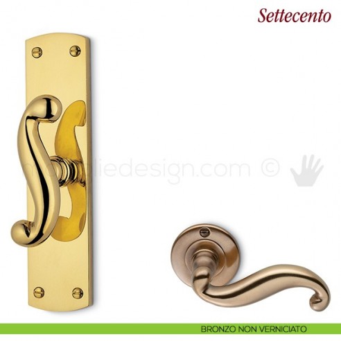 Maniglia per finestra cremonese Settecento Antologhia con placca bassa bronzo non verniciato