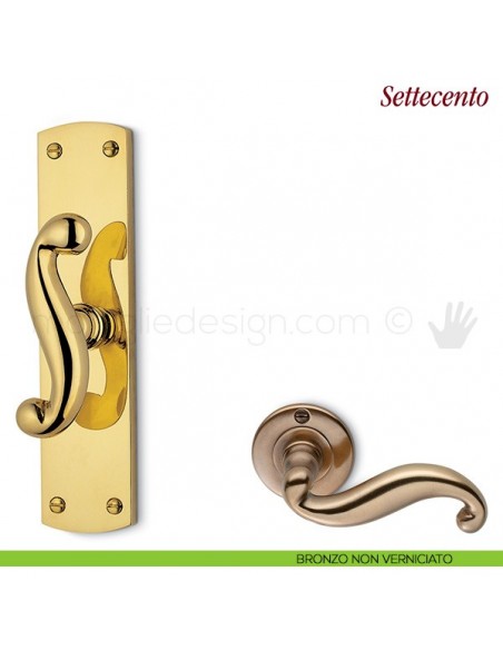 Maniglia per finestra cremonese Settecento Antologhia con placca bassa bronzo non verniciato