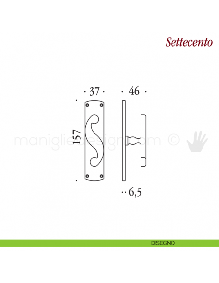 Maniglia per finestra cremonese Settecento Antologhia con placca bassa disegno