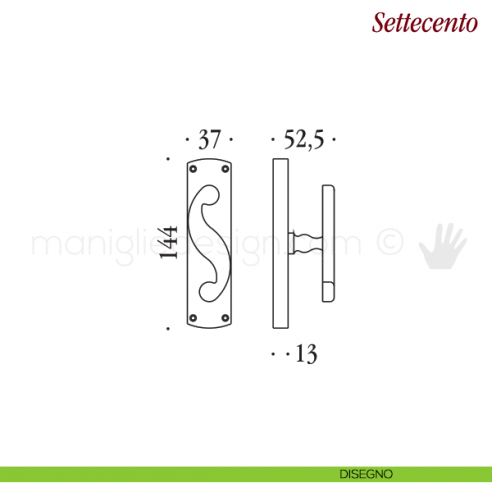 Maniglia per finestra cremonese Settecento Antologhia disegno