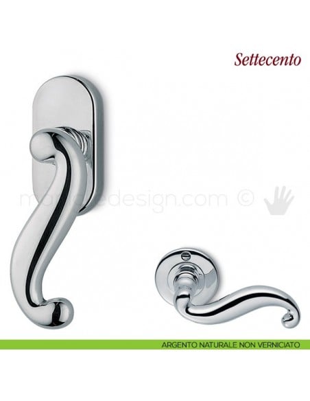 Maniglia per finestra martellina DK Settecento Antologhia argento naturale non verniciato