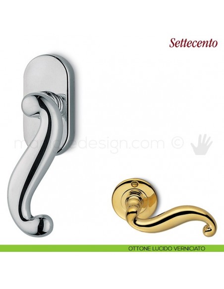 Maniglia per finestra martellina DK Settecento Antologhia ottone lucido verniciato