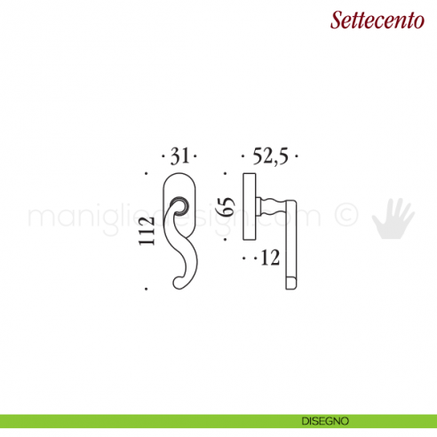 Maniglia per finestra martellina DK Settecento Antologhia disegno