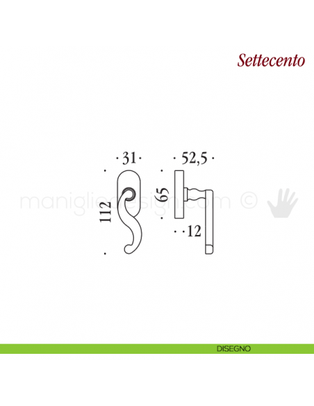 Maniglia per finestra martellina DK Settecento Antologhia disegno