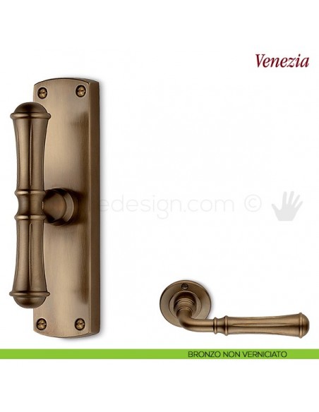 Maniglia per finestra cremonese Venezia Antologhia con placca bassa bronzo non verniciato