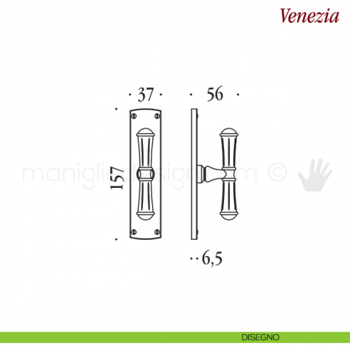 Maniglia per finestra cremonese Venezia Antologhia con placca bassa disegno
